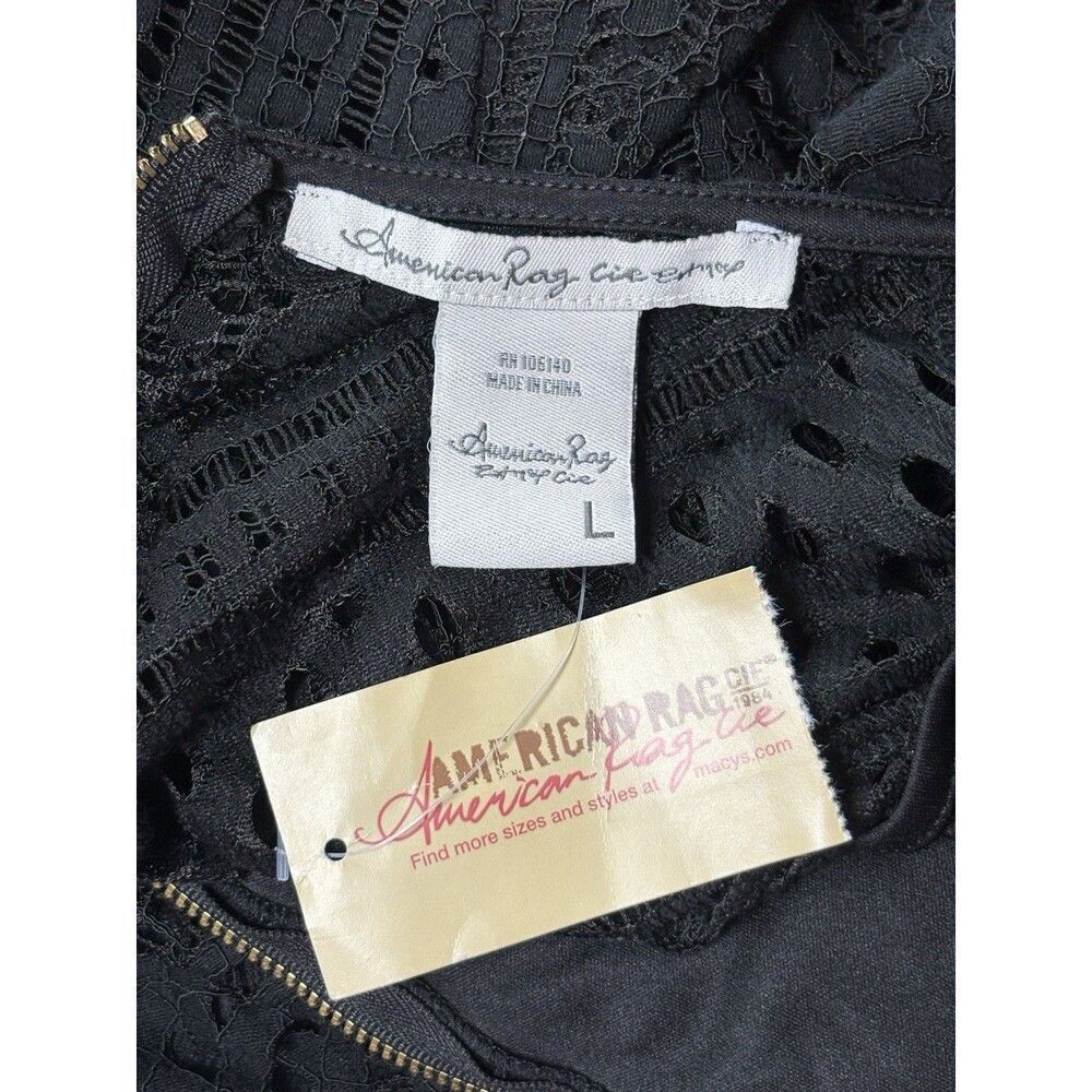 American Rag Cie Lace Eyelet Dress Women’s Size Large Classic Black Lined - Picture 6 of 11